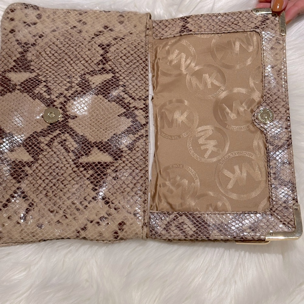 Snake Pattern Leather Mk Clutch - image 4
